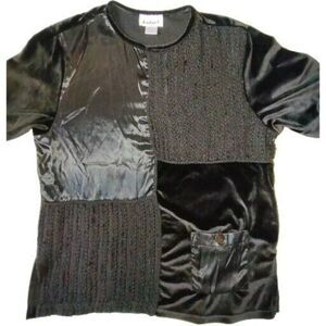 5/$25 Sz L Vintage Velvet Crochet Satin Crewneck Pullover Tunic Pocket